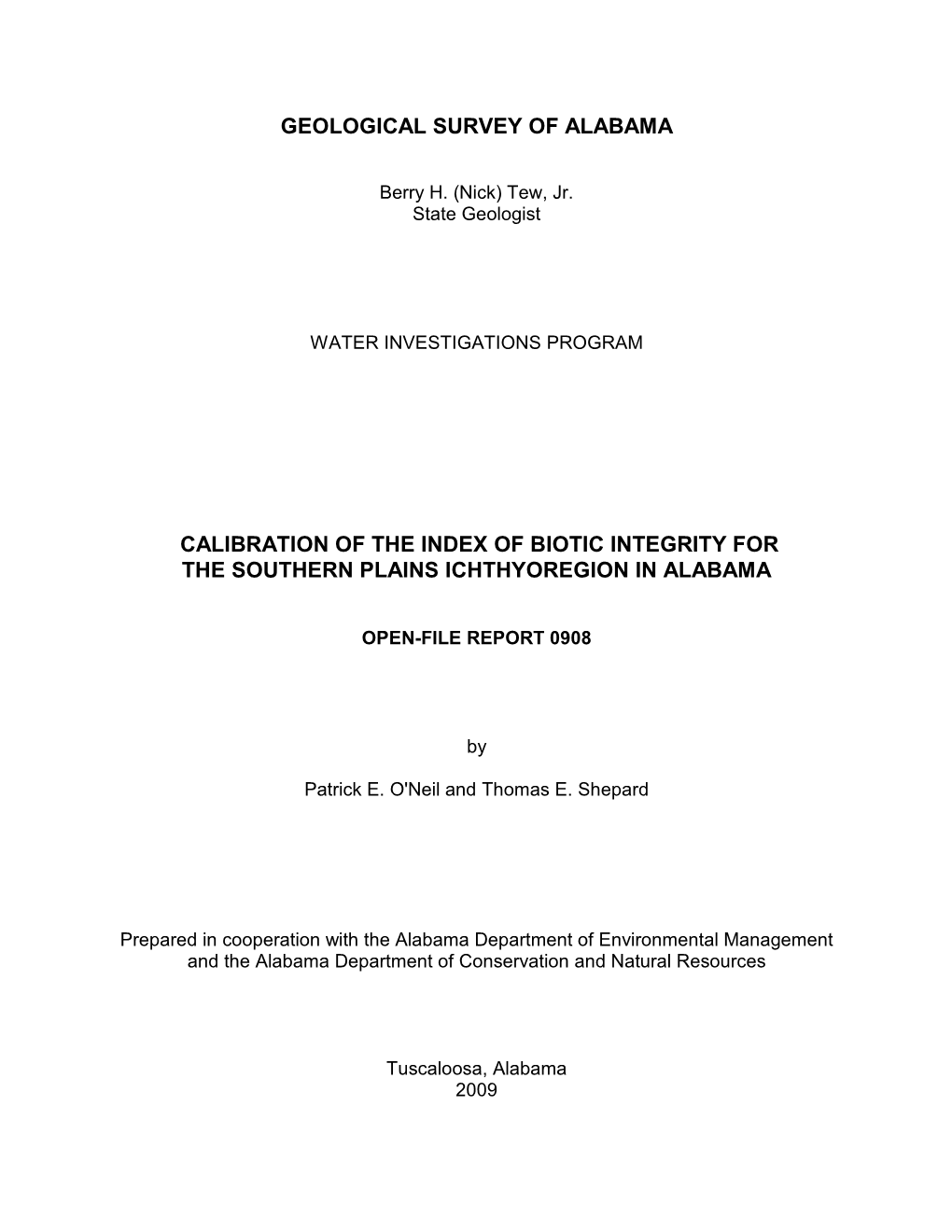 Geological Survey of Alabama Calibration of The