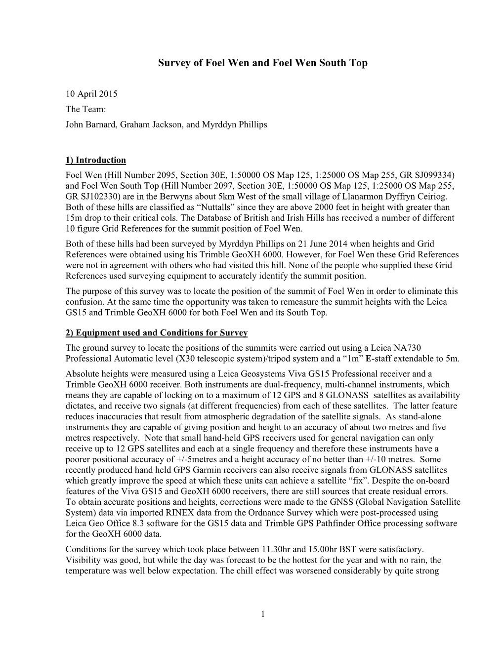 Survey of Foel Wen and Foel Wen South Top.Pdf