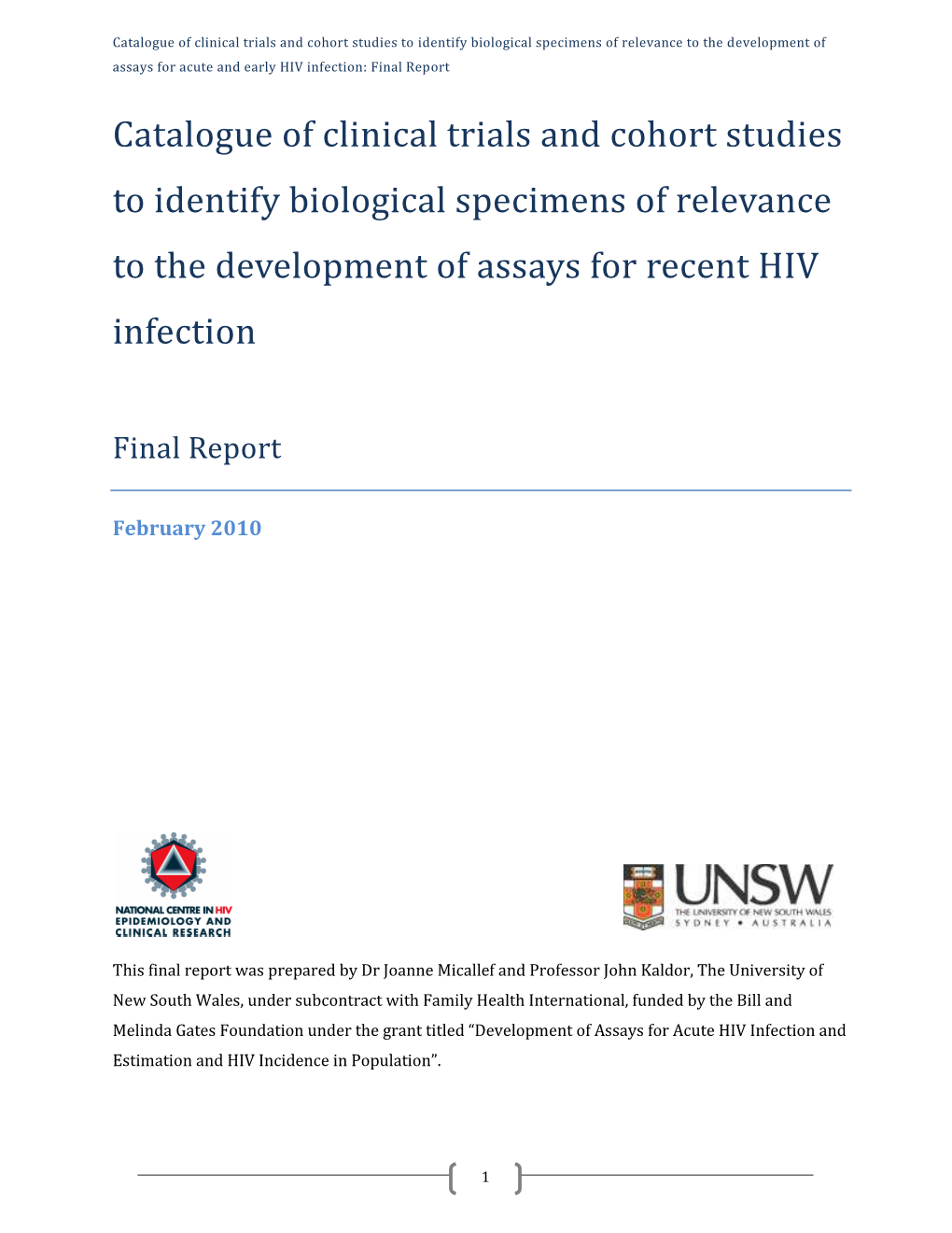 Catalogue of Clinical Trials and Cohort Studies to Identify Biological