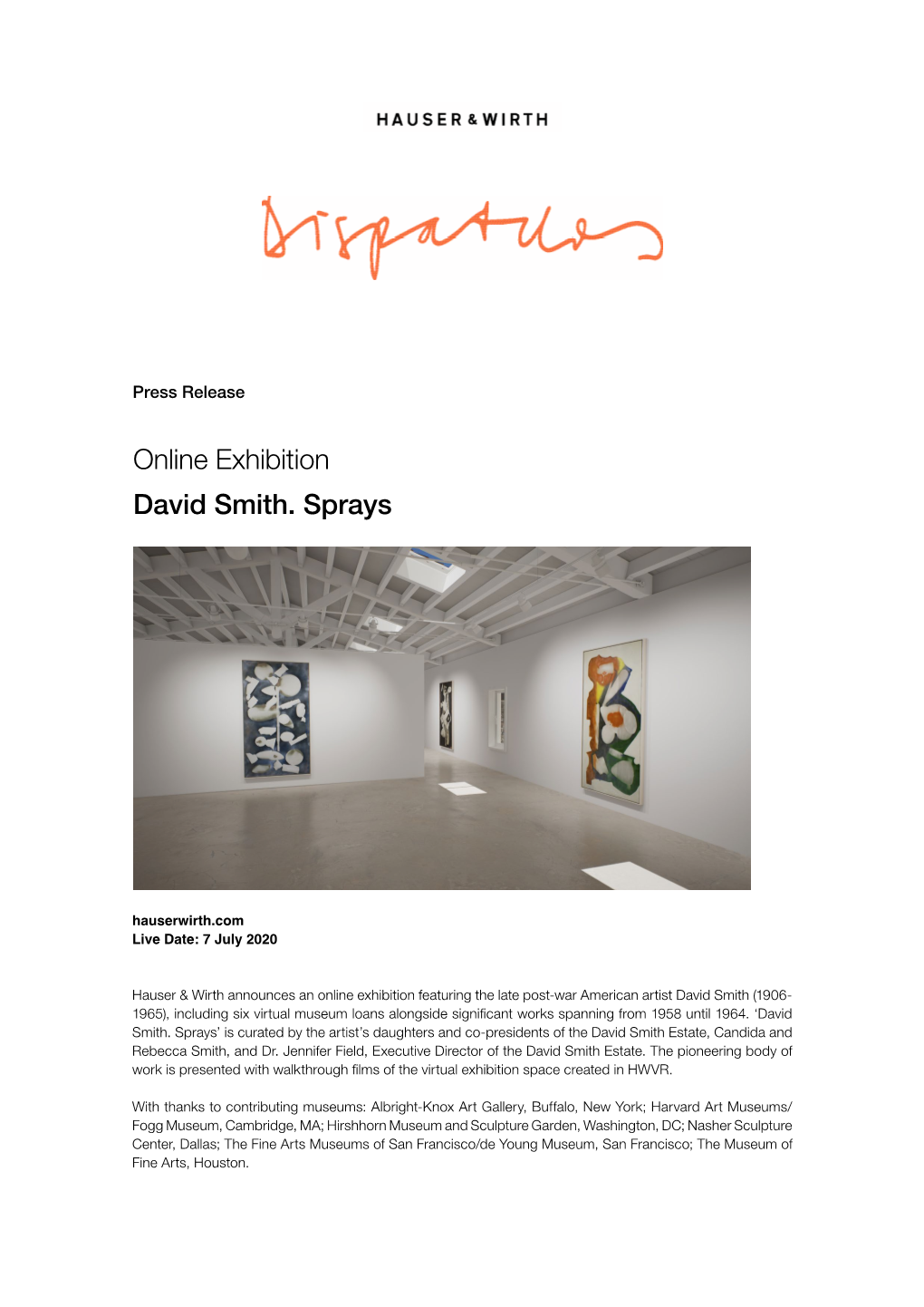 Online Exhibition David Smith. Sprays