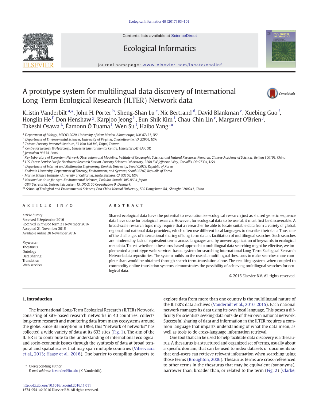 A Prototype System for Multilingual Data Discovery of International Long-Term Ecological Research (ILTER) Network Data