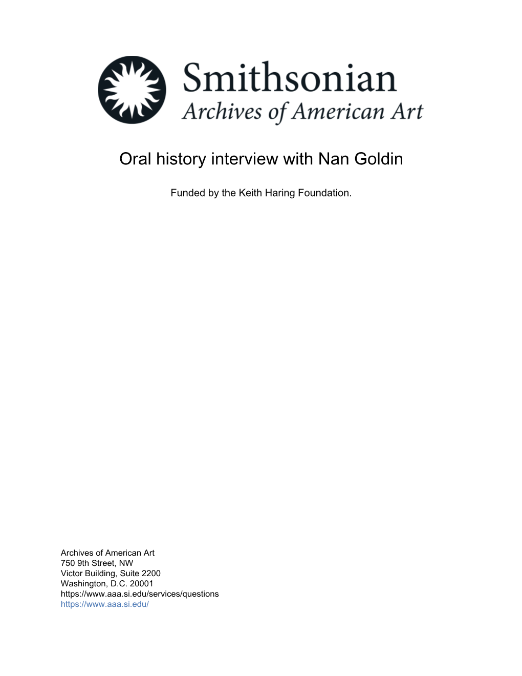 Oral History Interview with Nan Goldin