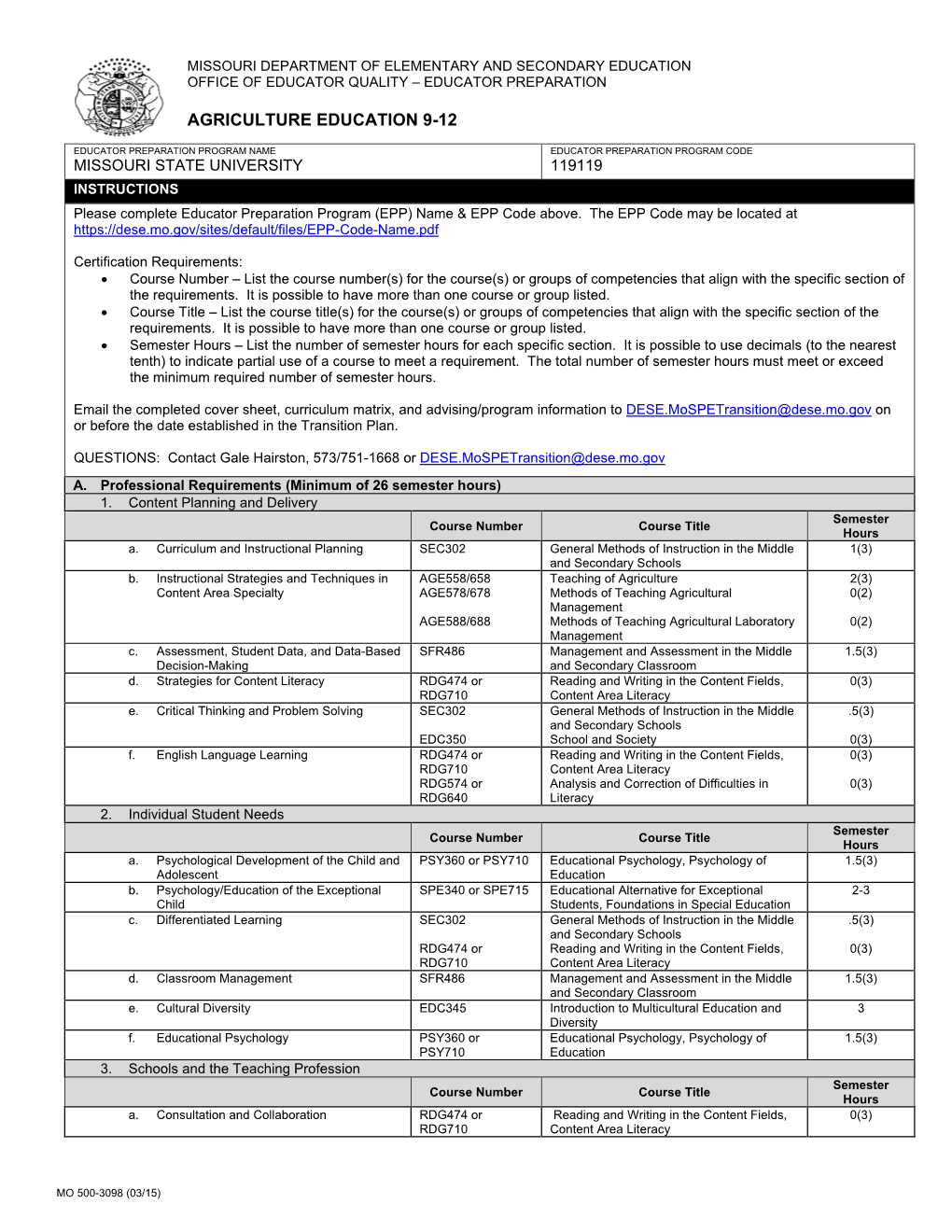 Agriculture Education 9-12