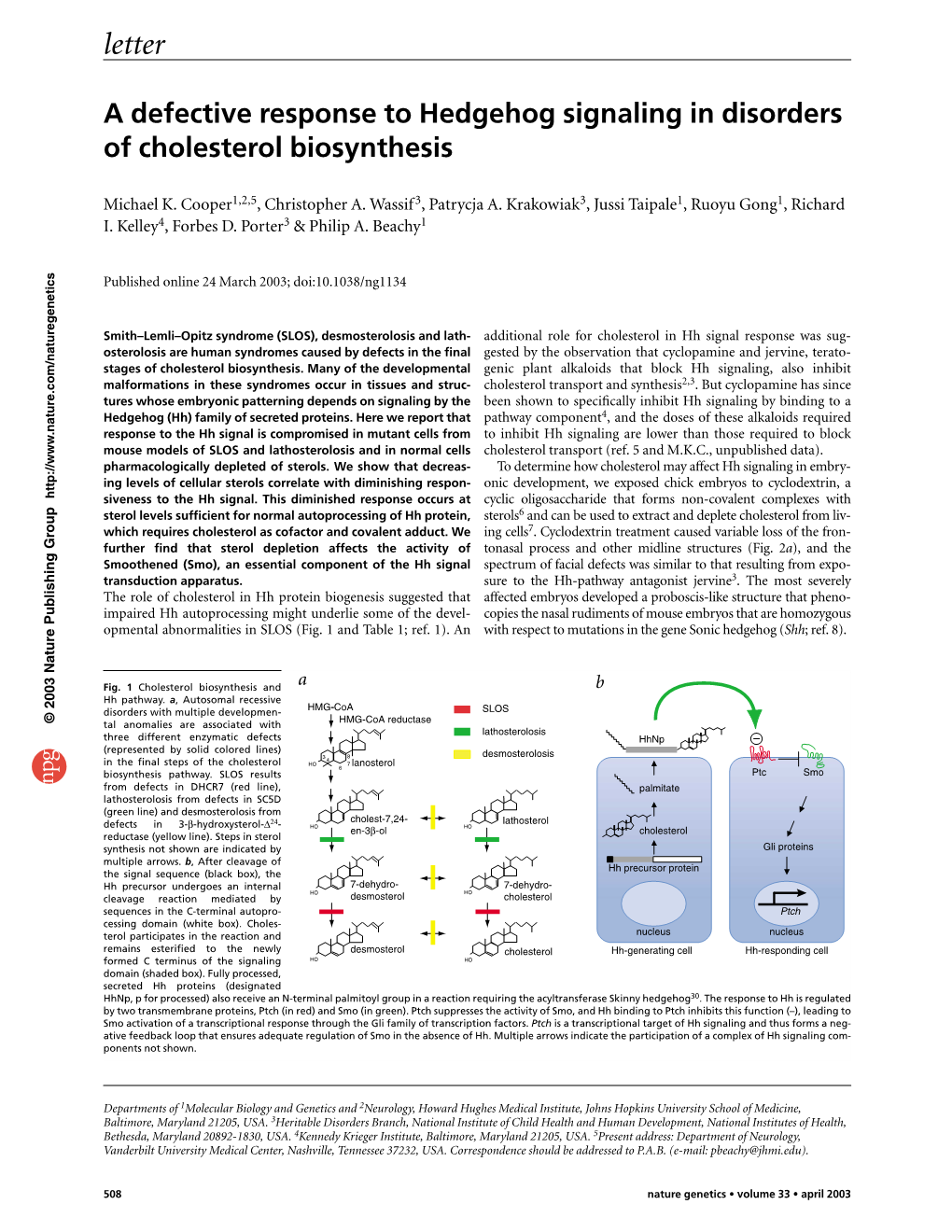 A Defective Response to Hedgehog Signaling in Disorders of Cholesterol Biosynthesis