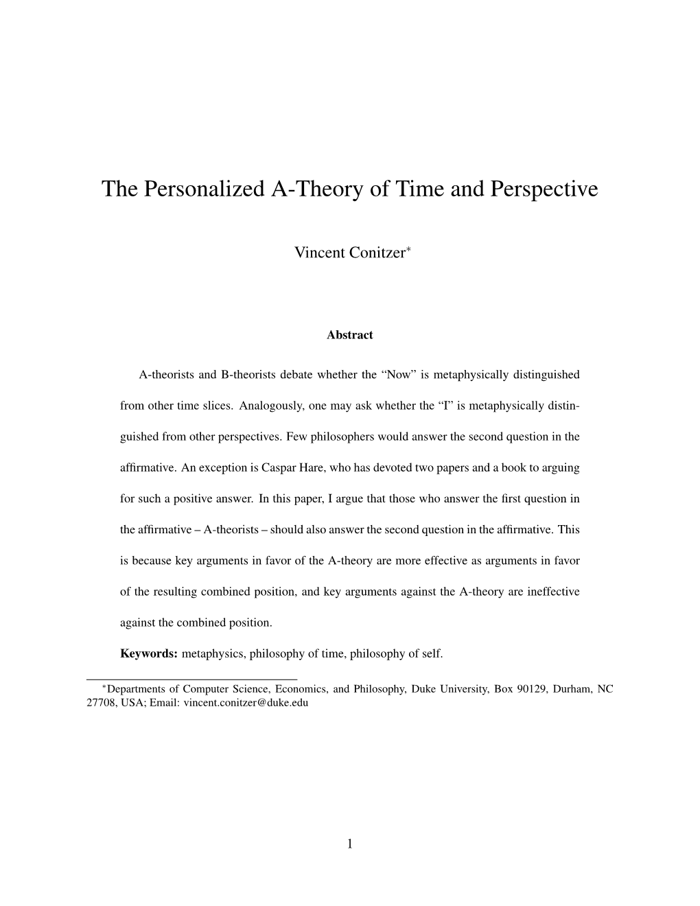 The Personalized A-Theory of Time and Perspective