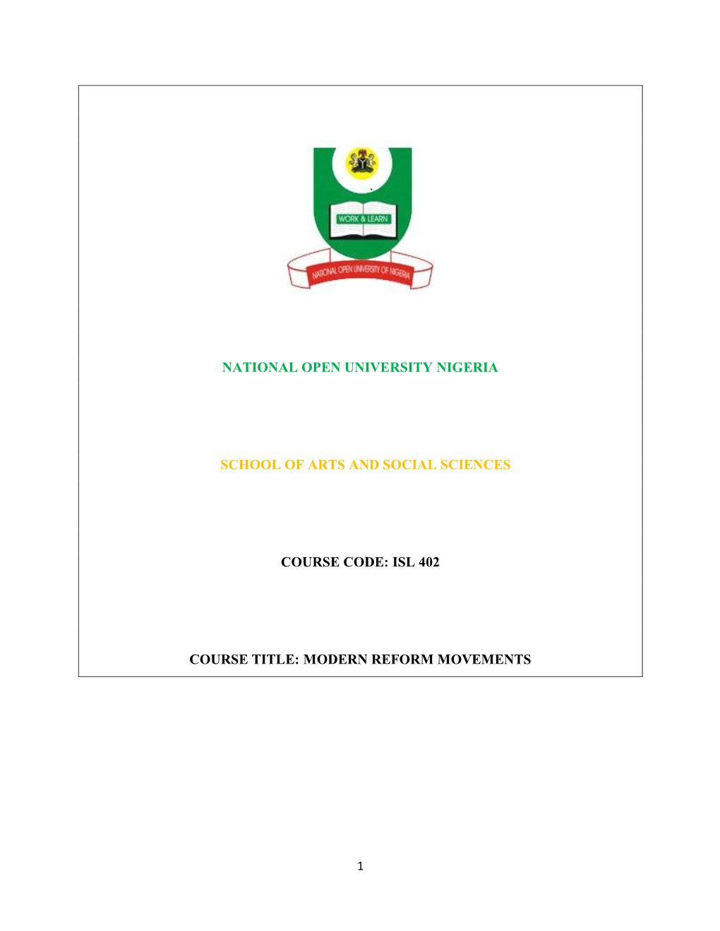 National Open University Nigeria School of Arts And