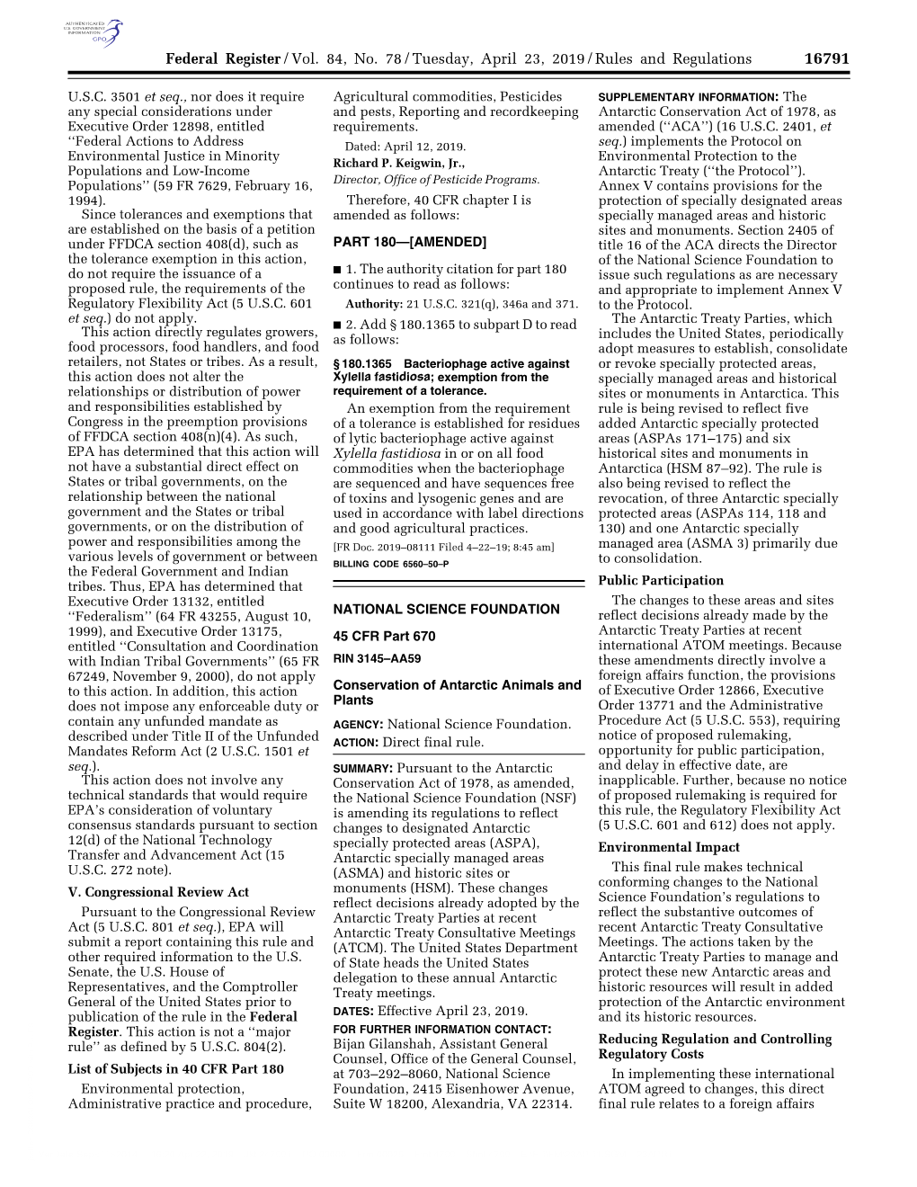 Federal Register/Vol. 84, No. 78/Tuesday, April 23, 2019/Rules