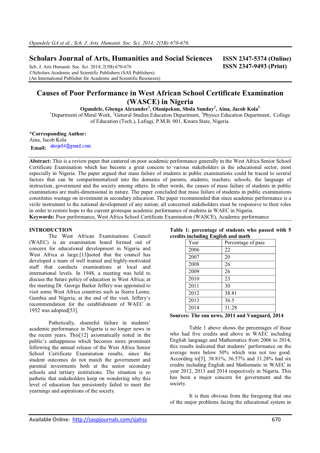 Causes of Poor Performance in West African School Certificate