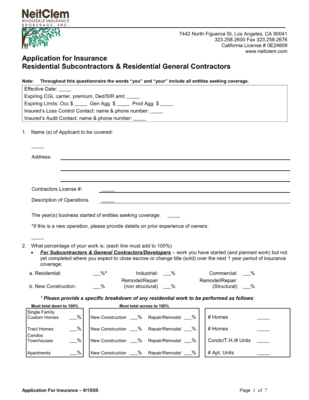 Application for Insurance