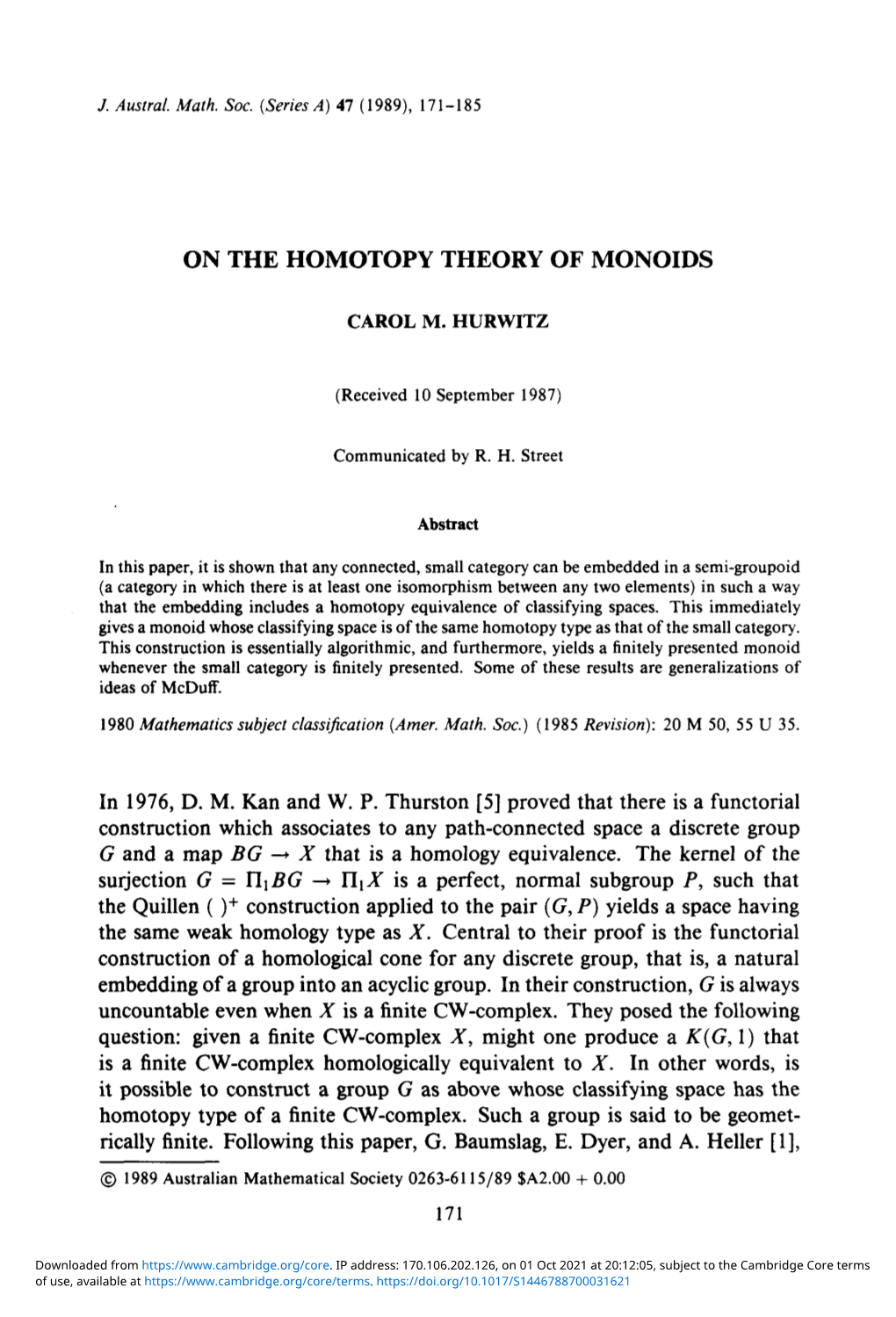 On the Homotopy Theory of Monoids
