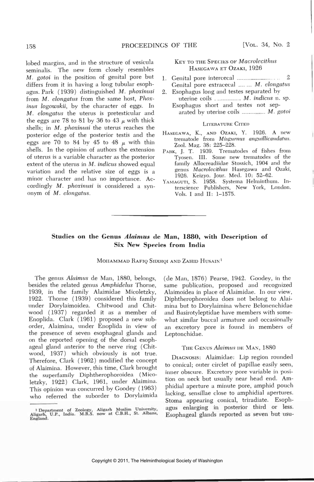 [VOL. 34, No. 2 Lobed Margins, and in the Structure of Vesicula KEY to the SPECIES of Macrolecithus Seminalis