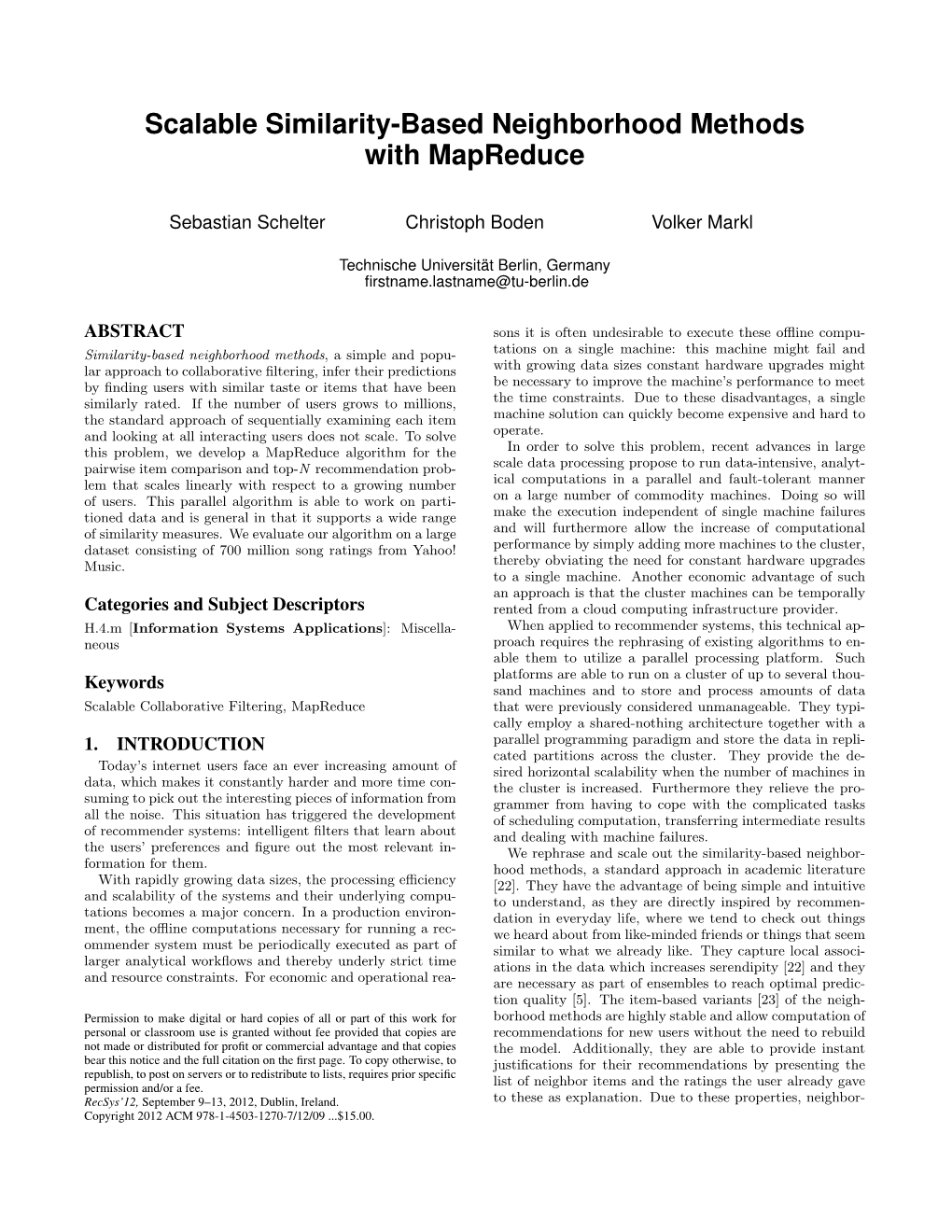 Scalable Similarity-Based Neighborhood Methods with Mapreduce