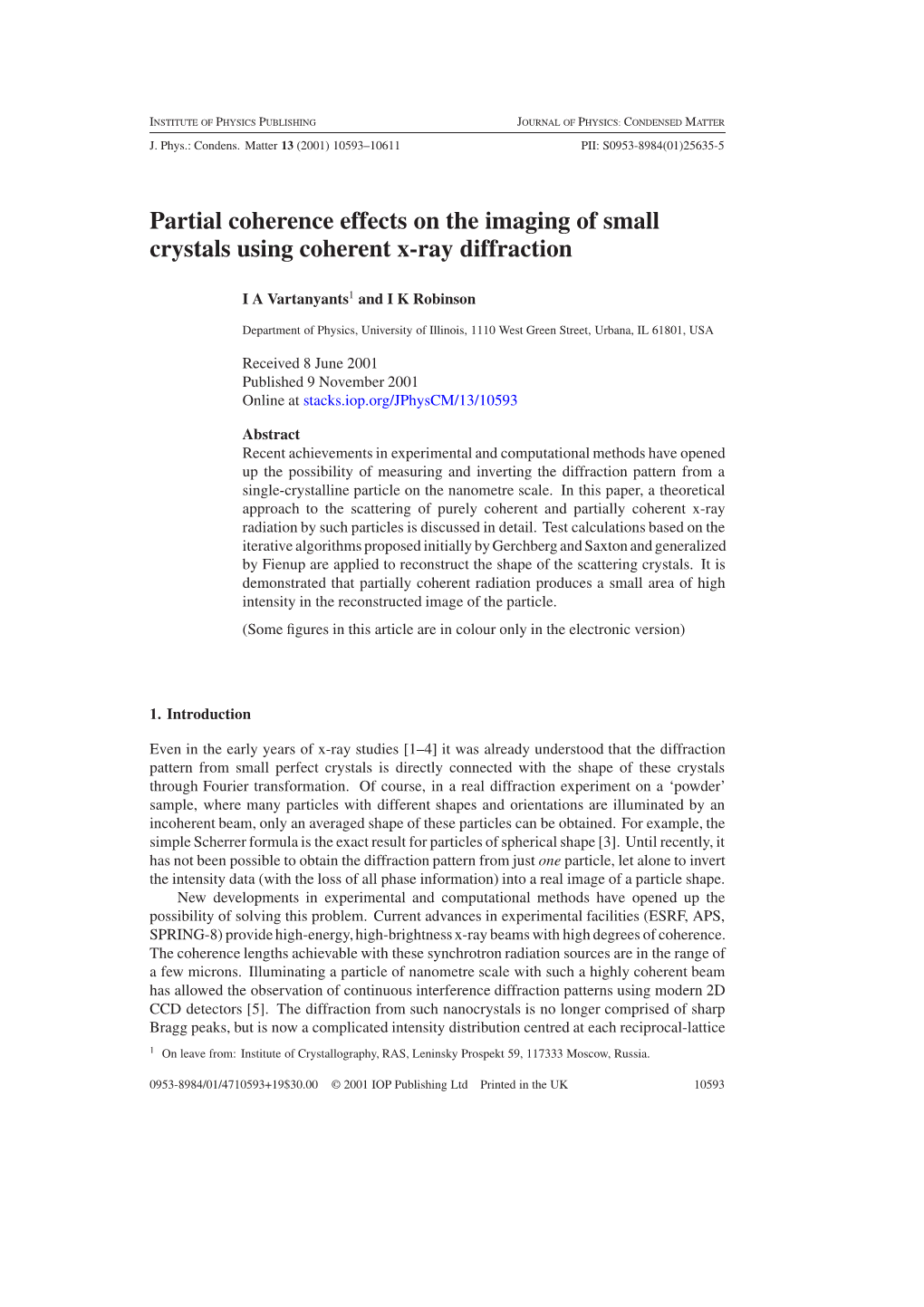 Partial Coherence Effects on the Imaging of Small Crystals Using Coherent X-Ray Diffraction