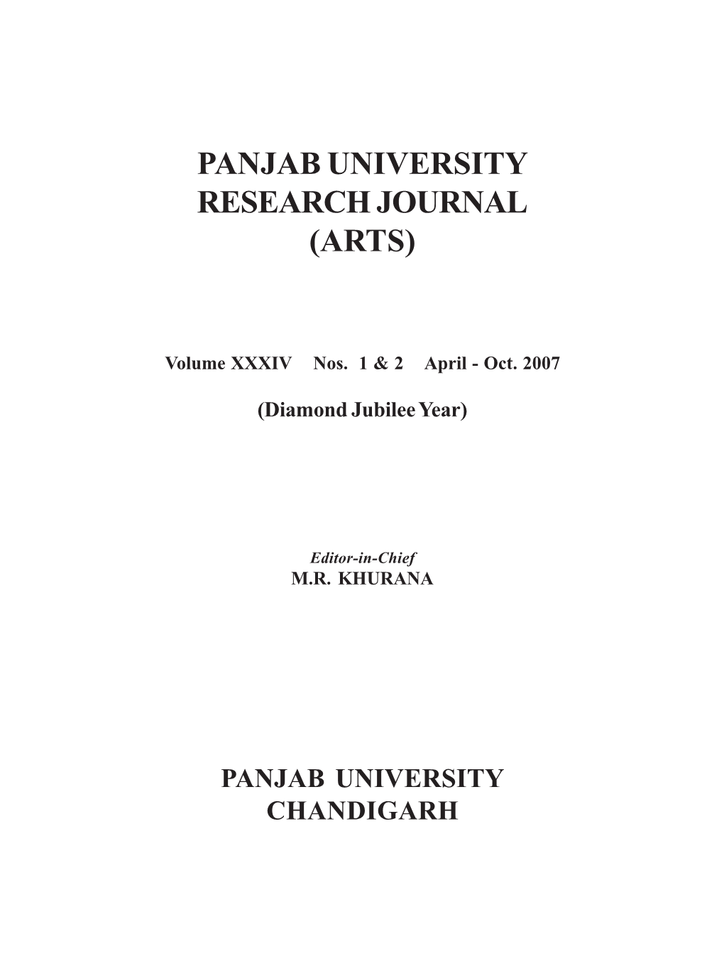 Panjab University Research Journal (Arts)