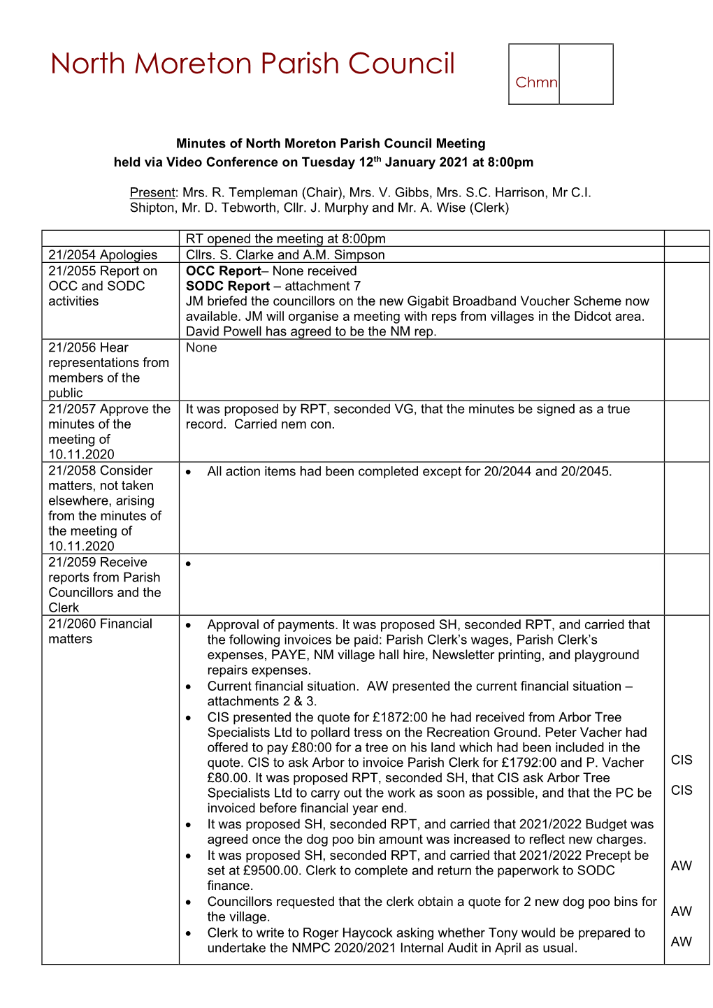 North Moreton Parish Council Chmn