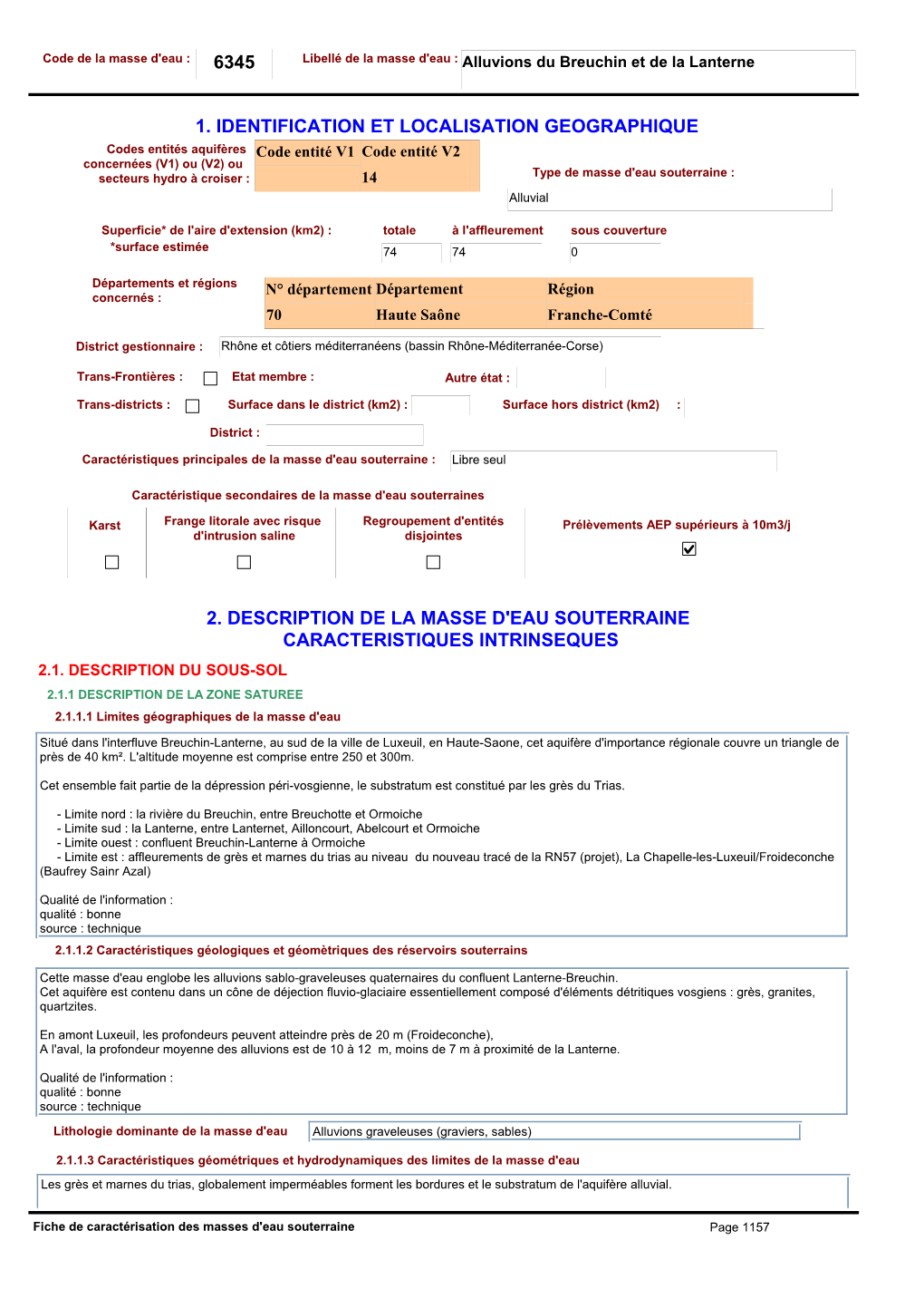 6345 Libellé De La Masse D'eau : Alluvions Du Breuchin Et De La Lanterne