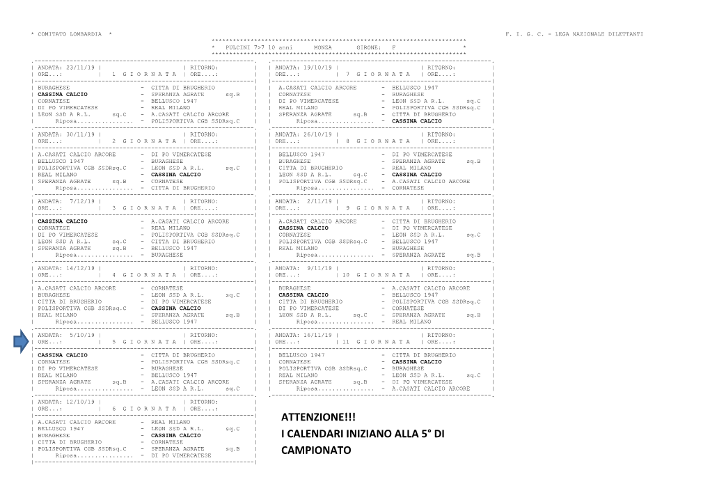 Calendari Pulcini 2009