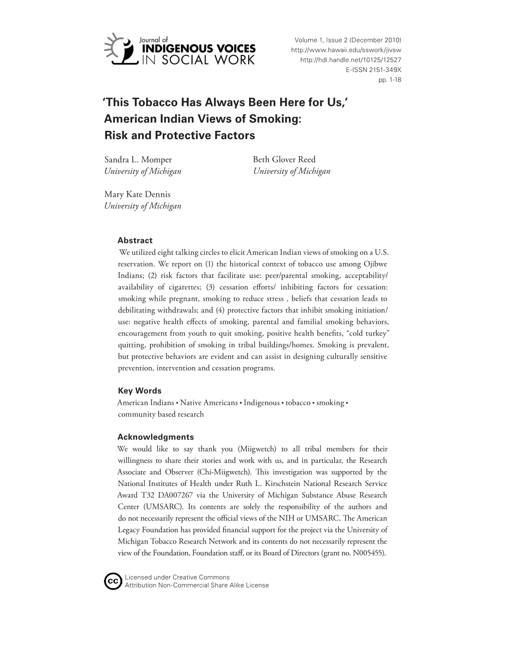 American Indian Views of Smoking: Risk and Protective Factors