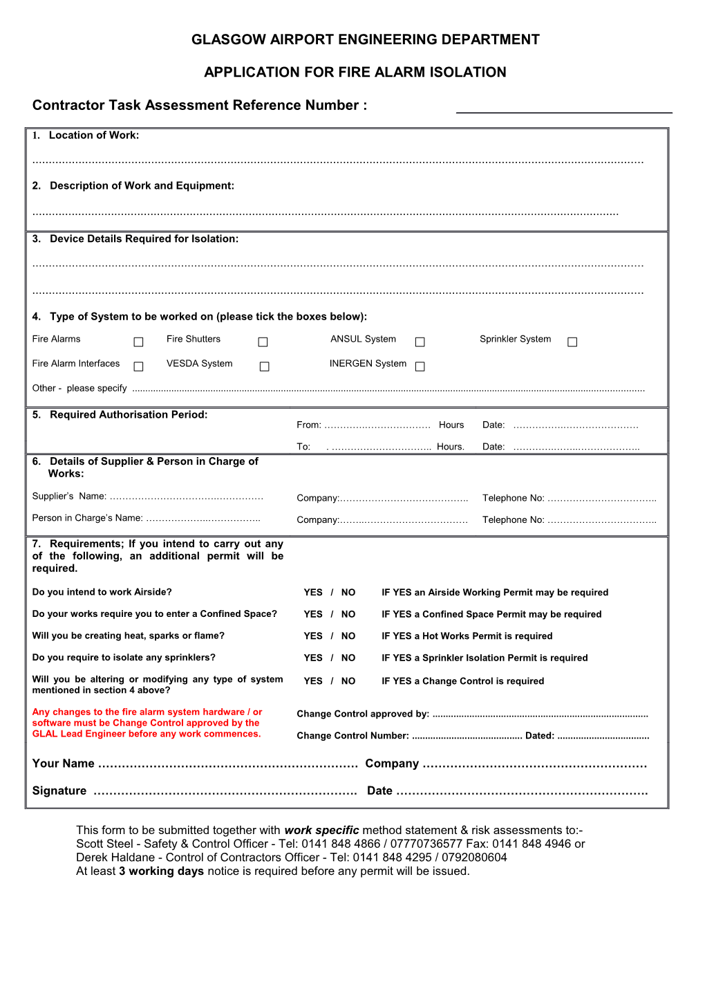 Application for Hot Work Permit