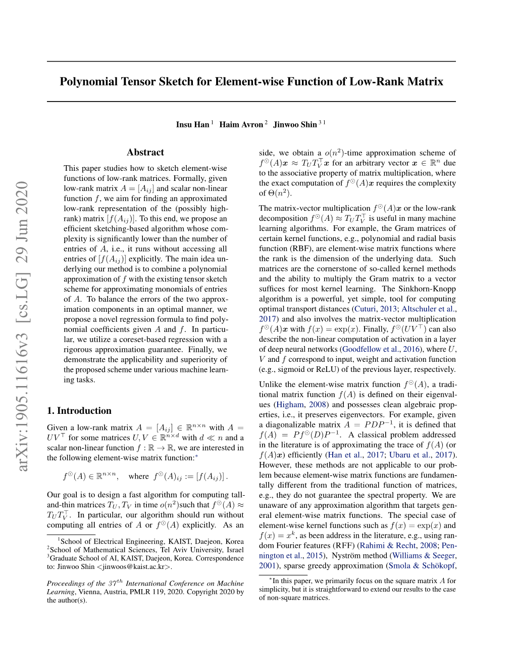 Polynomial Tensor Sketch for Element-Wise Function of Low-Rank Matrix