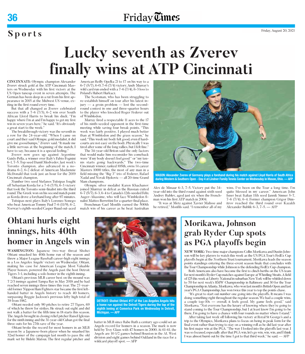 Lucky Seventh As Zverev Finally Wins at ATP Cincinnati