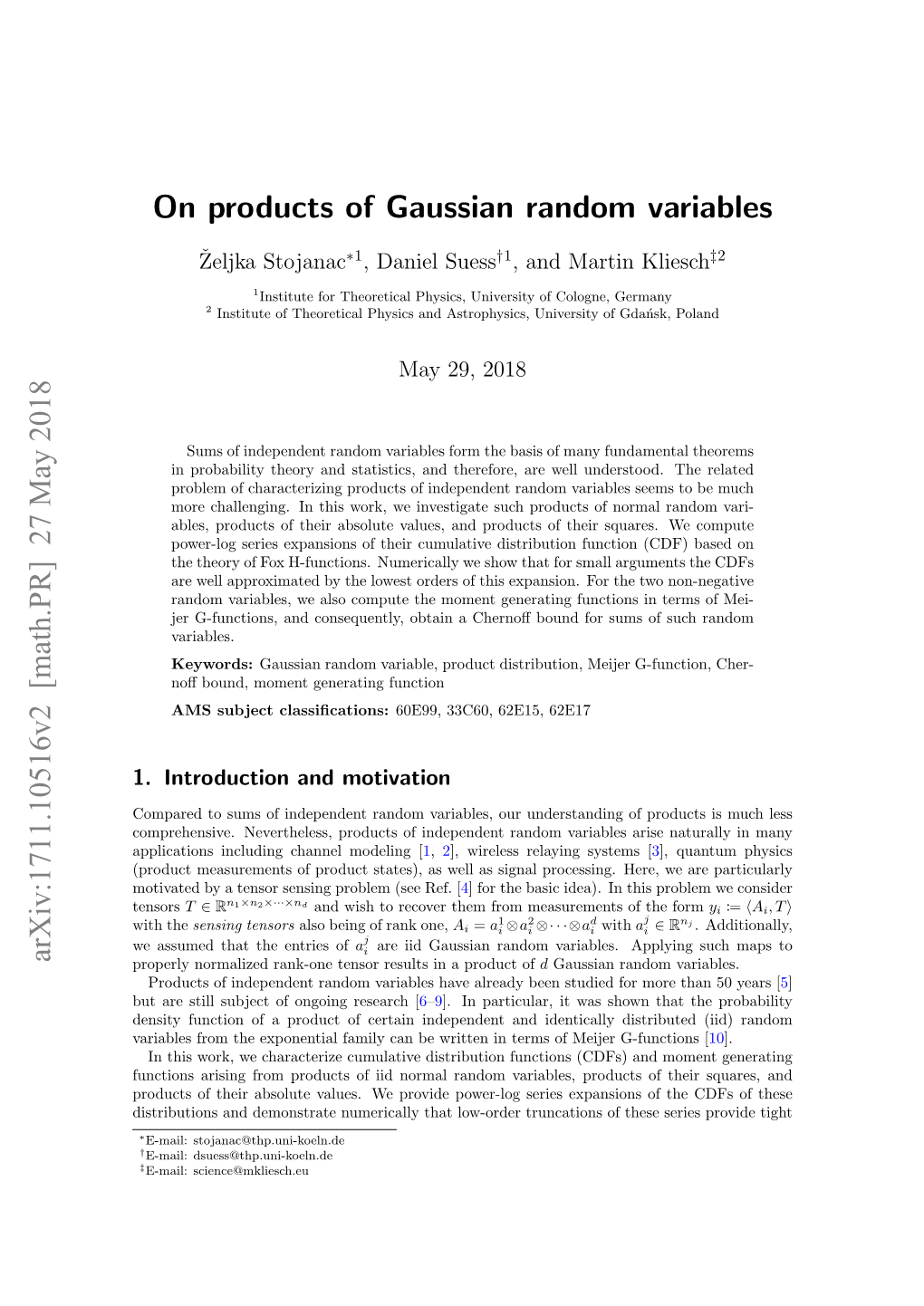 On Products of Gaussian Random Variables