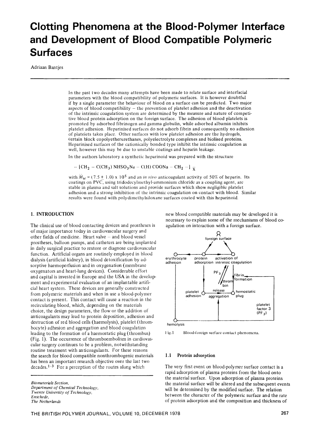 Clotting Phenomena at the Blood-Polymer Interface and Development of Blood Compatible Polymeric Surfaces