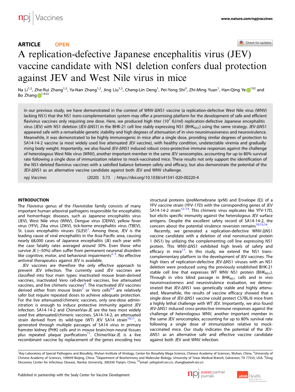 A Replication-Defective Japanese Encephalitis Virus (JEV)