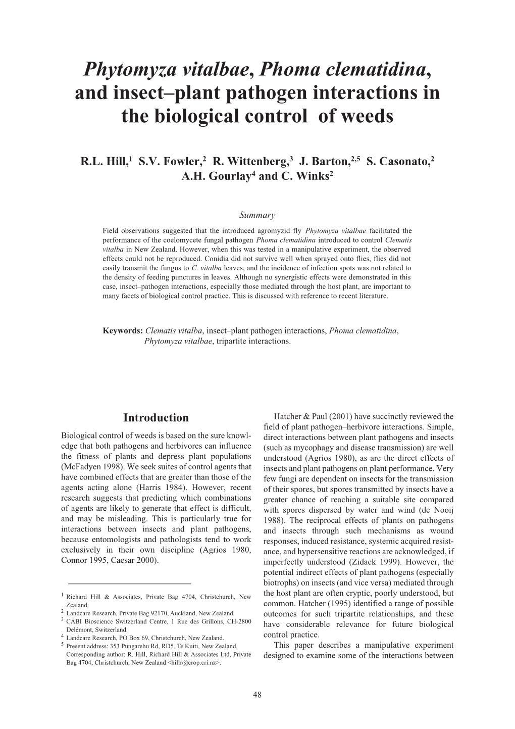 Phytomyza Vitalbae, Phoma Clematidina, and Insect-Plant