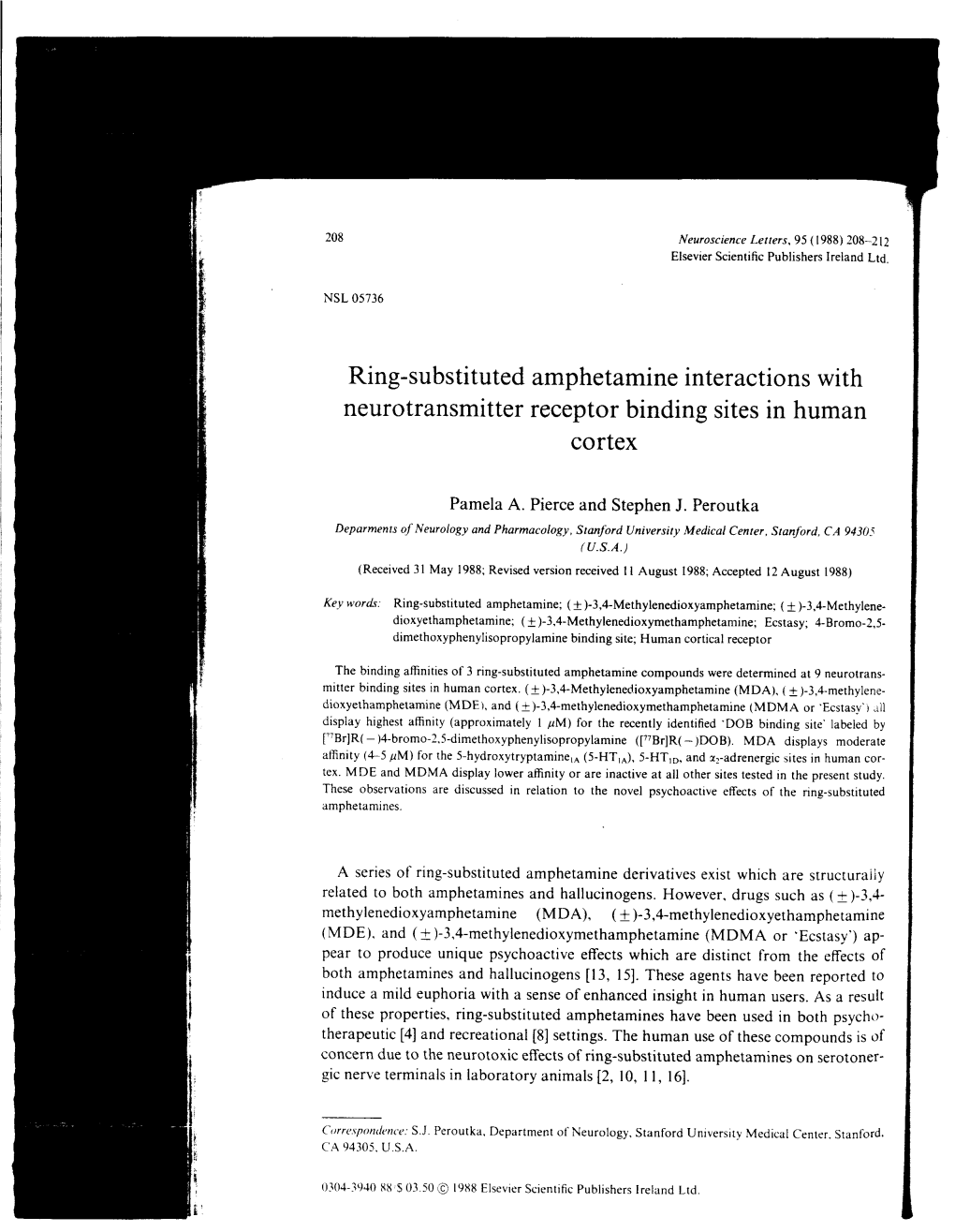 Ring-Substituted Amphetamine Interactions with Neurotransmitter Receptor Binding Sites in Human Cortex