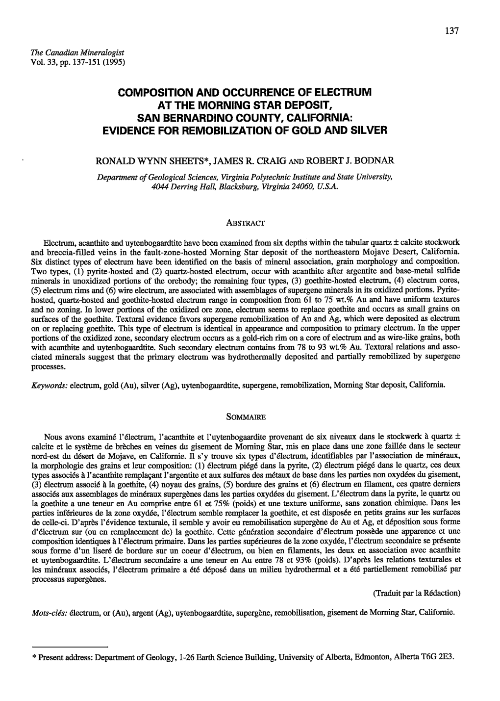 Gomposition and Occurrence of Electrum Atthe