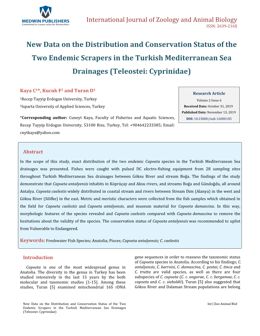 New Data on the Distribution and Conservation Status of the Two Endemic Scrapers in the Turkish Mediterranean Sea Drainages (Teleostei: Cyprinidae)