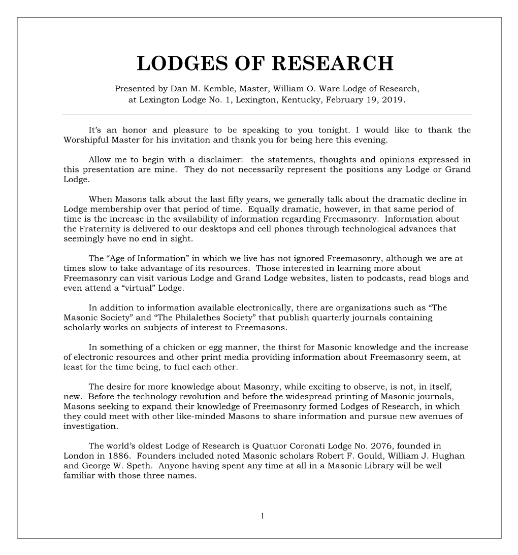 Lodges of Research