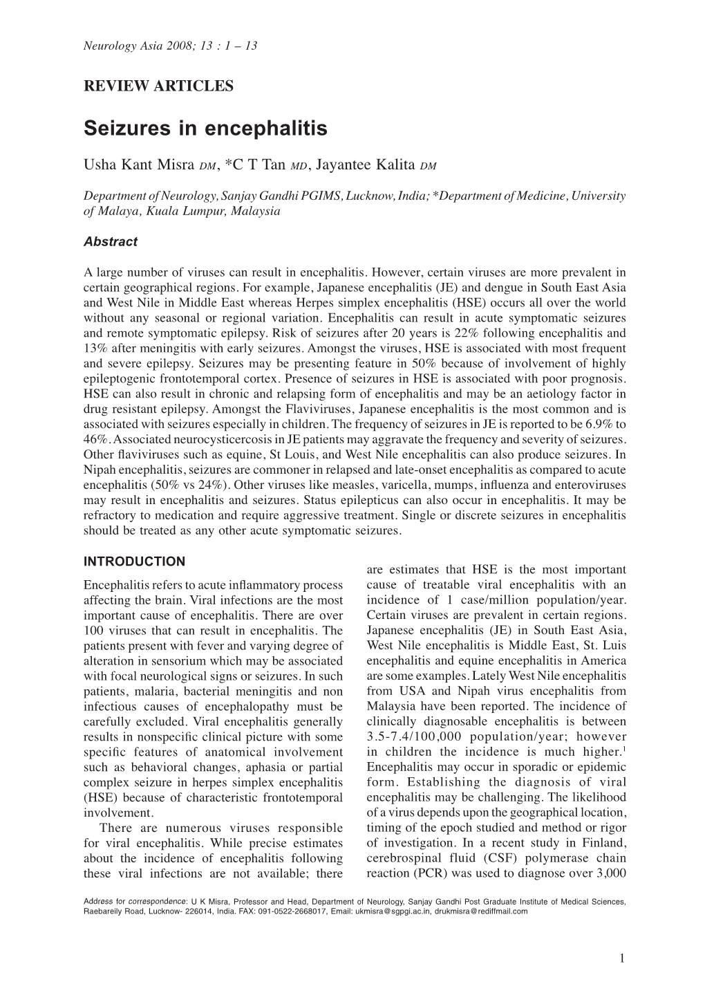 Seizures in Encephalitis