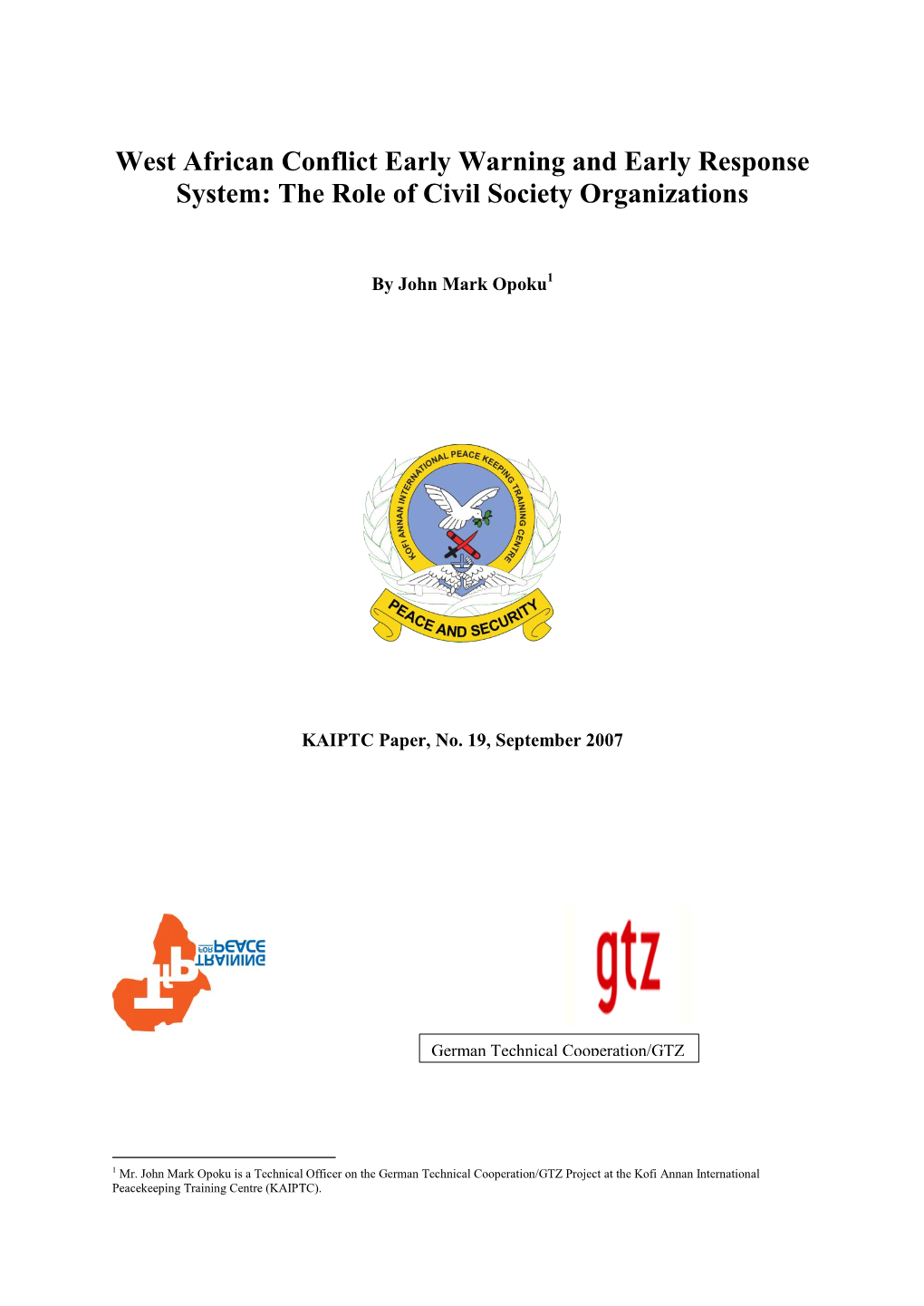 West African Conflict Early Warning and Early Response System: the Role of Civil Society Organizations