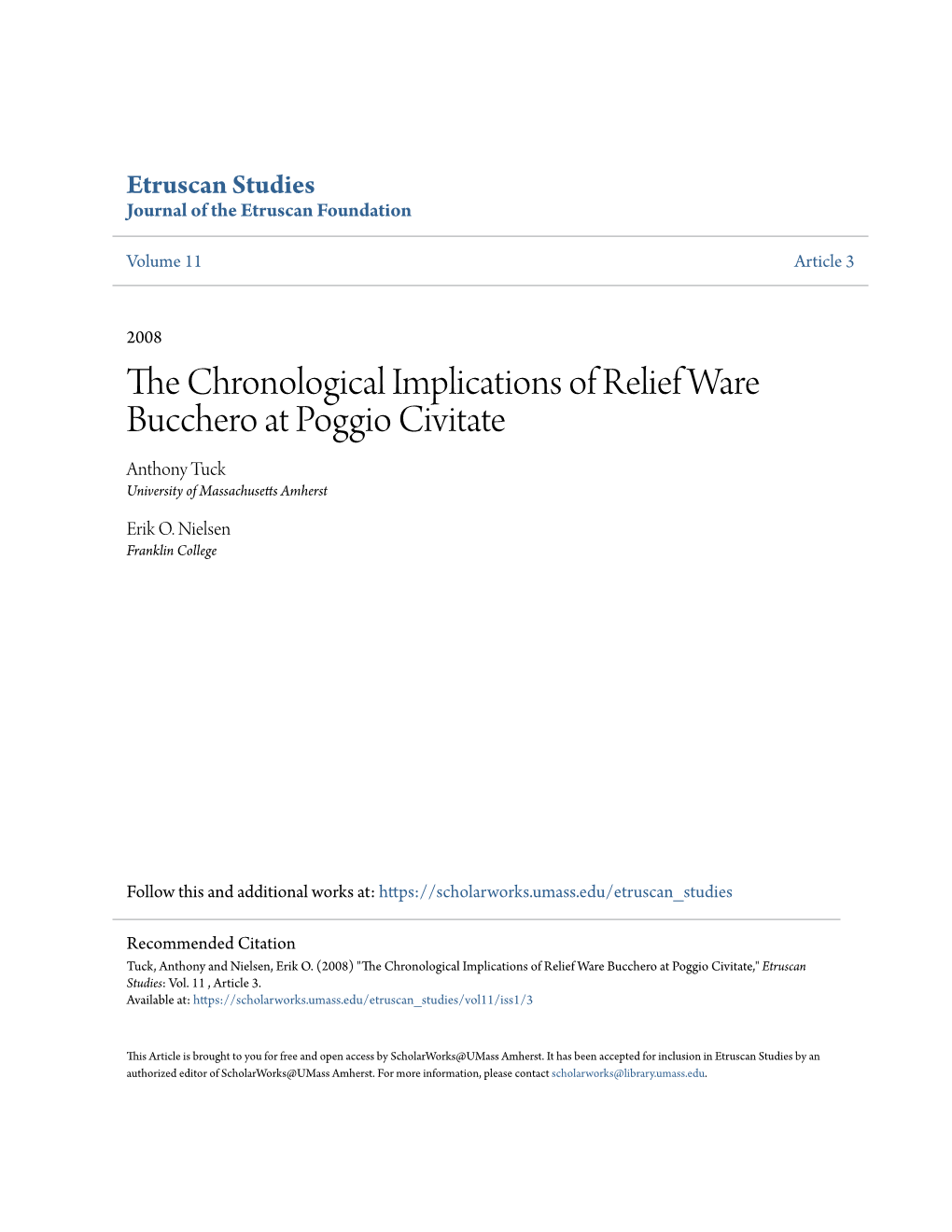 The Chronological Implications of Relief Ware Bucchero at Poggio Civitate