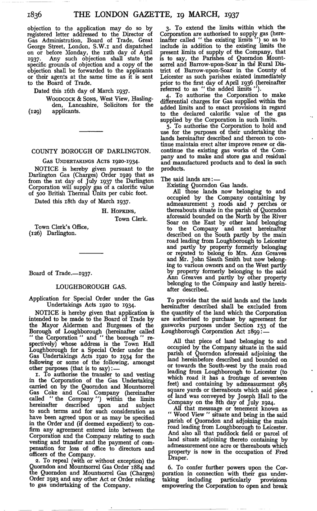 I836 the LONDON GAZETTE, 19 MARCH, 1937 Objection to the Application May Do So by 3