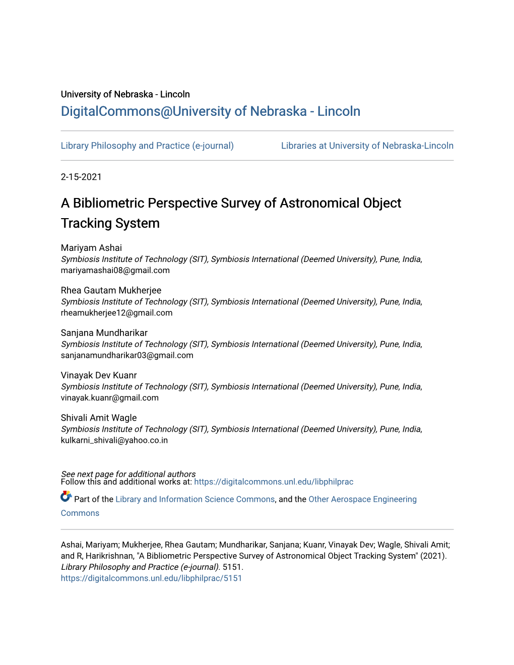 A Bibliometric Perspective Survey of Astronomical Object Tracking System