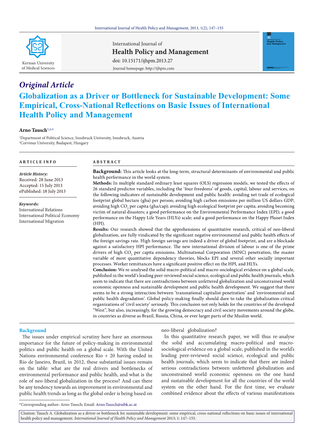 Globalization As a Driver Or Bottleneck for Sustainable Development