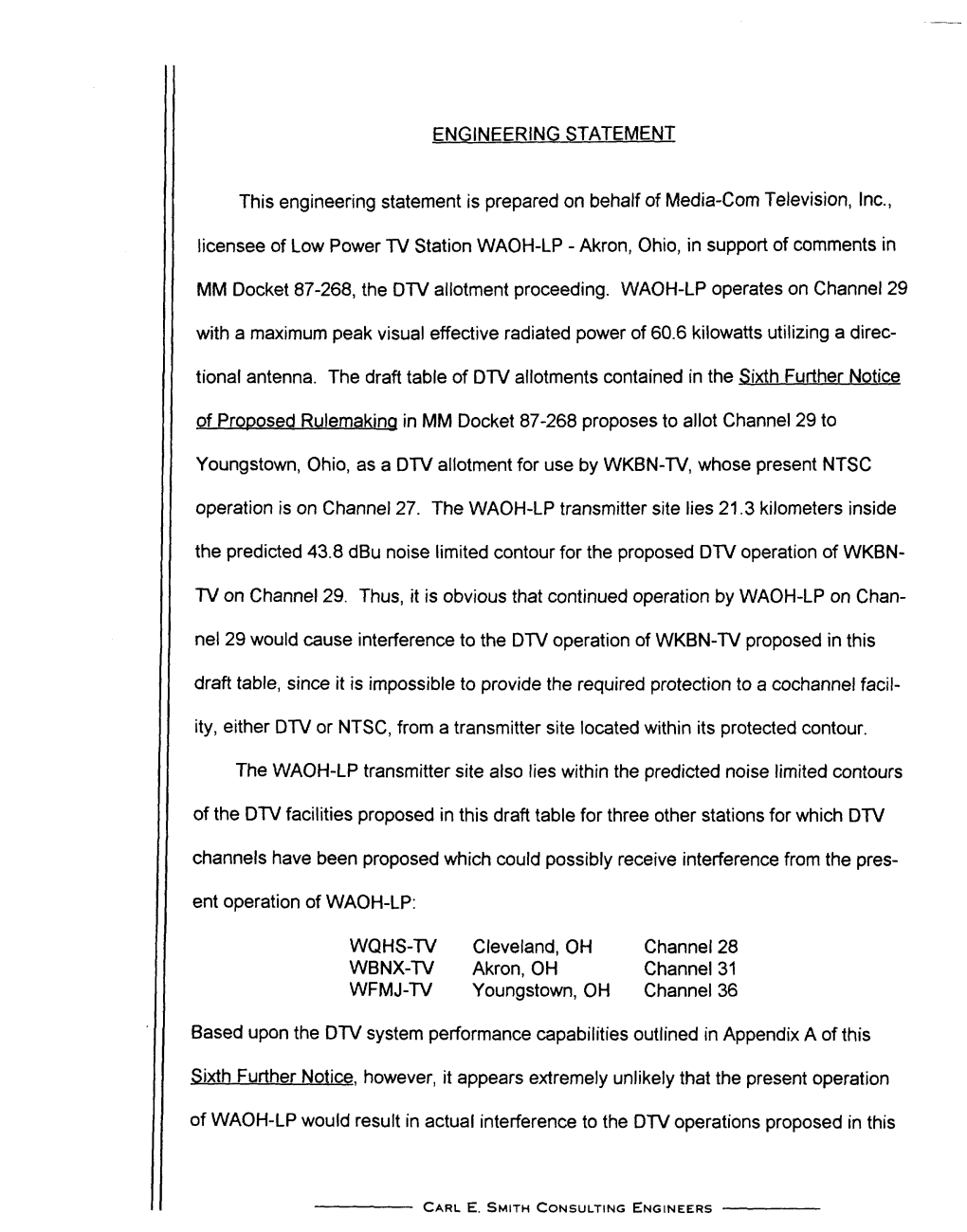 ENGINEERING STATEMENT This Engineering Statement Is Prepared