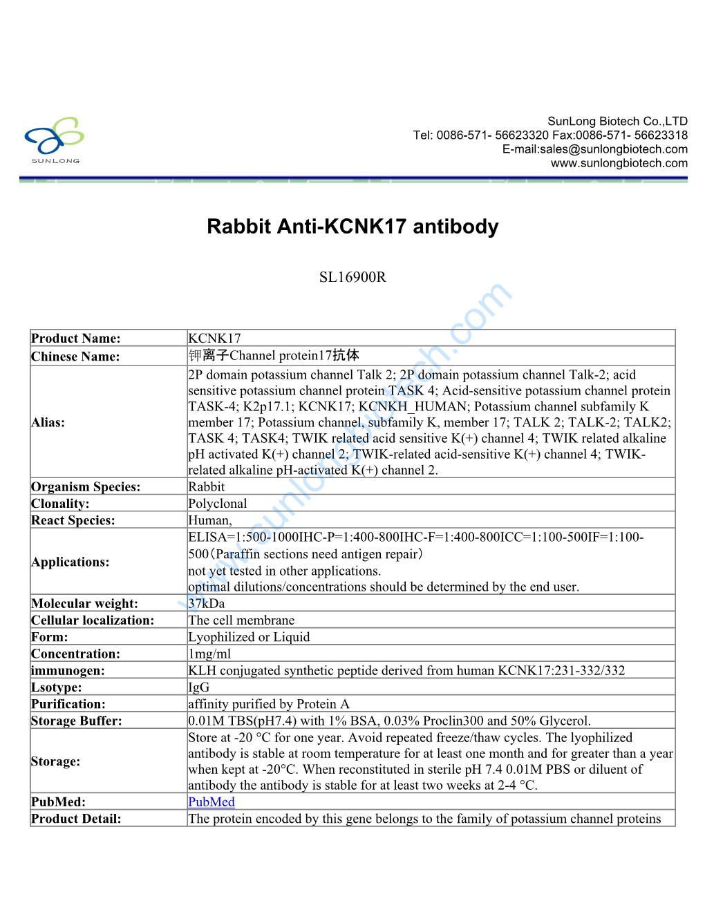 Rabbit Anti-KCNK17 Antibody-SL16900R