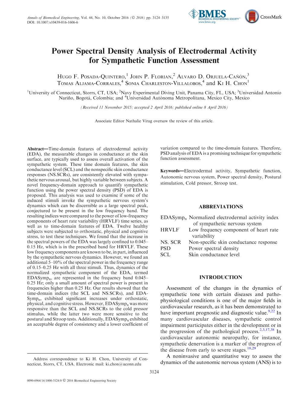 Power Spectral Density Analysis of Electrodermal Activity for Sympathetic Function Assessment