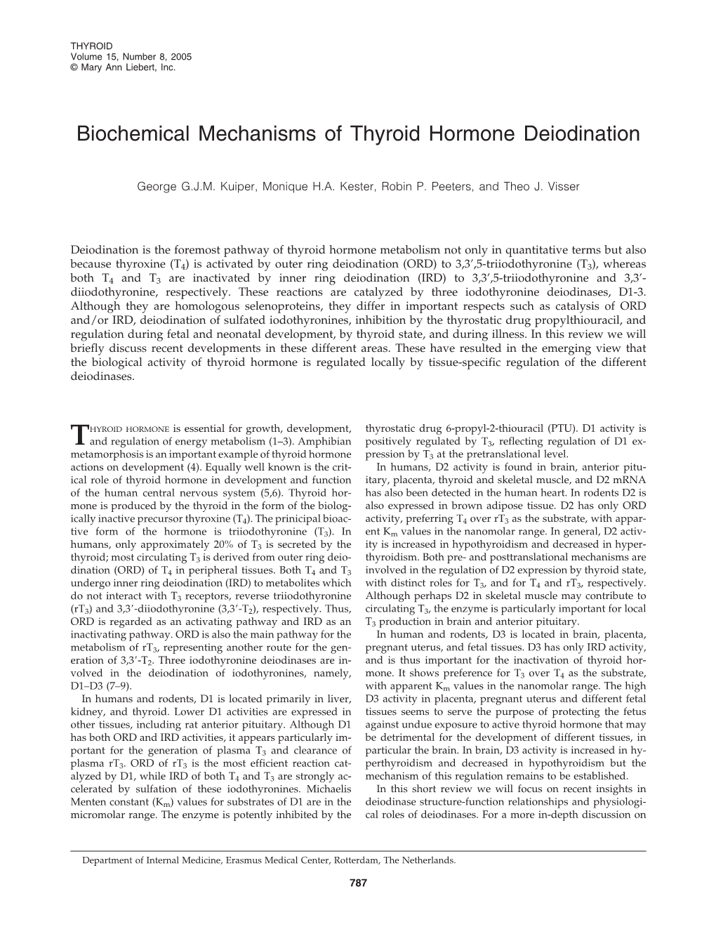 Biochemical Mechanisms of Thyroid Hormone Deiodination