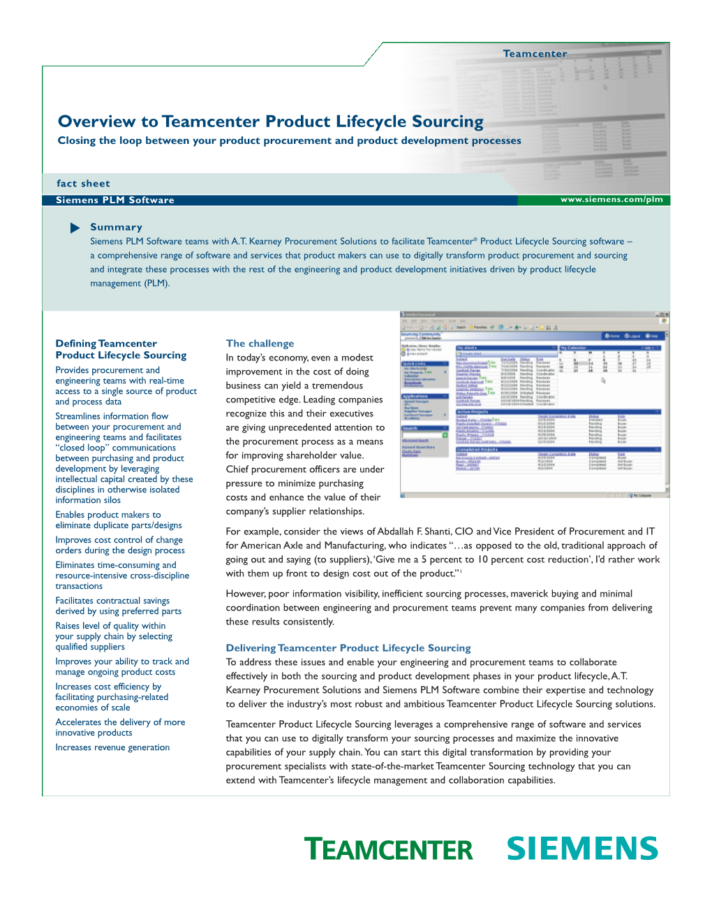 Overview to Teamcenter Product Lifecycle Sourcing Closing the Loop Between Your Product Procurement and Product Development Processes