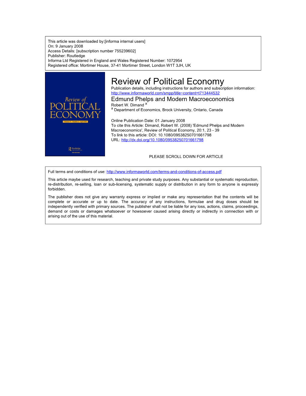 Edmund Phelps and Modern Macroeconomics Robert W