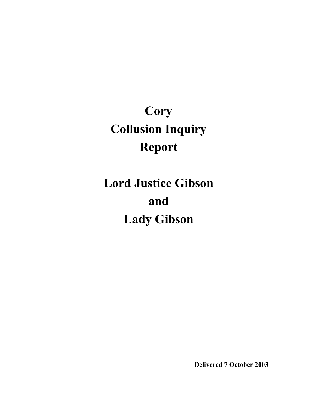 Cory Collusion Inquiry Report Lord Justice Gibson and Lady Gibson