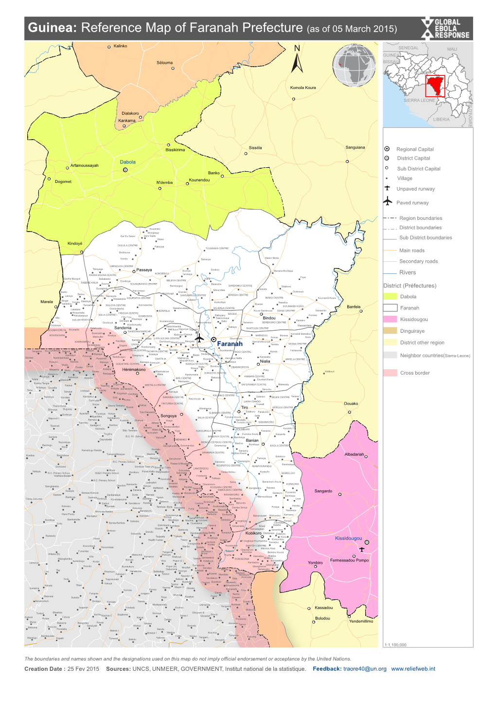 Guinea: Reference Map of Faranah Prefecture (As of 05 March 2015)