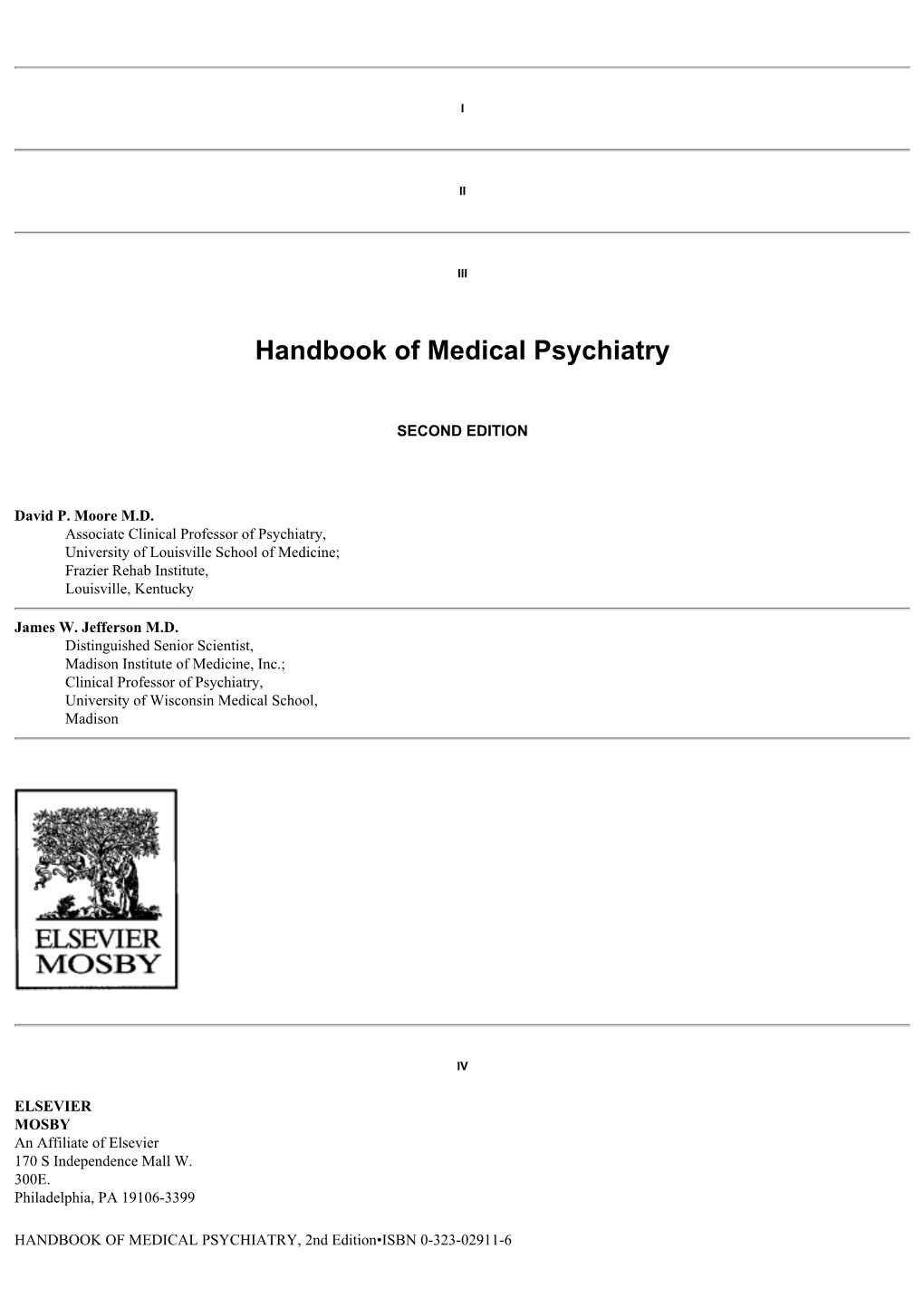 Handbook of Medical Psychiatry