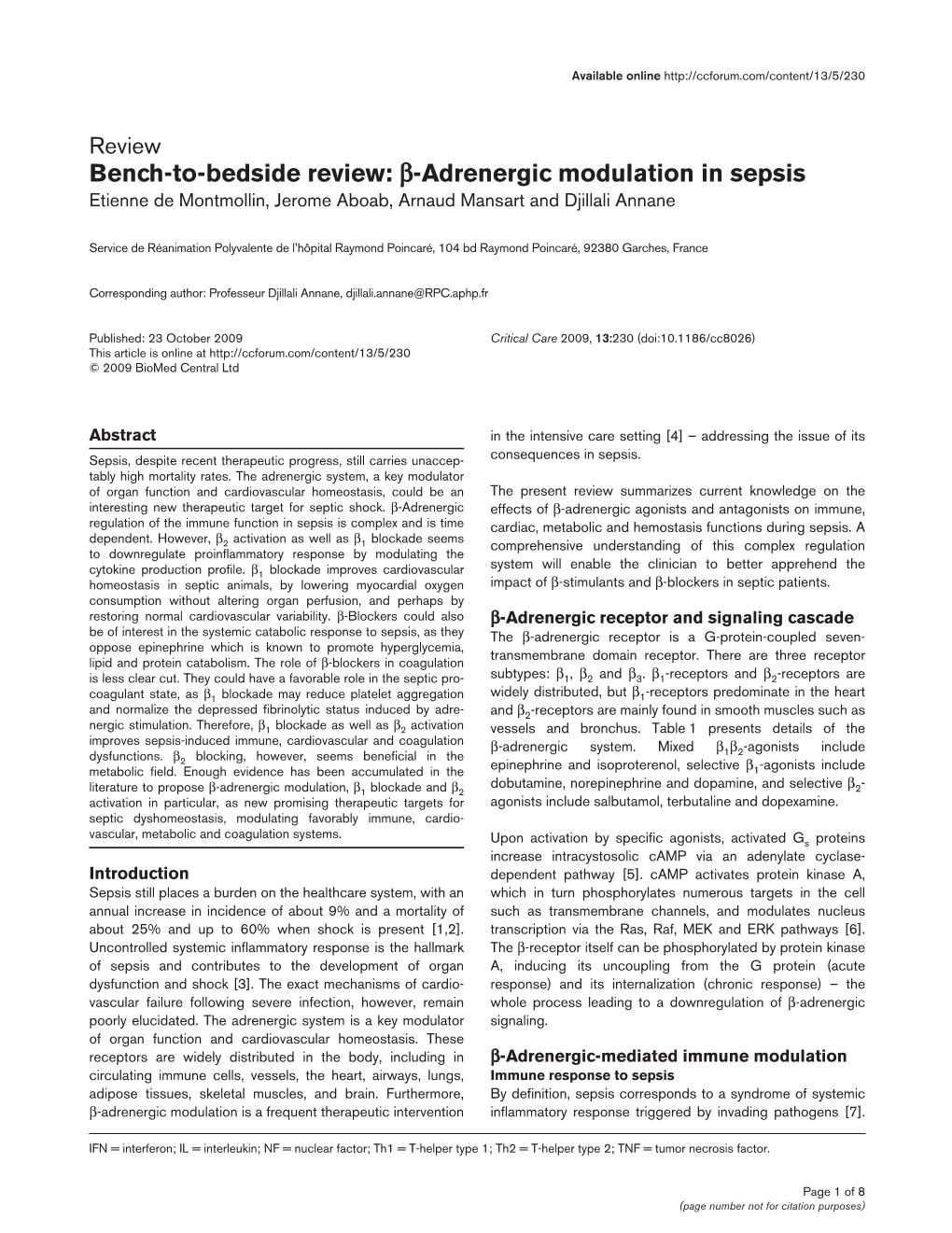 Β-Adrenergic Modulation in Sepsis Etienne De Montmollin, Jerome Aboab, Arnaud Mansart and Djillali Annane