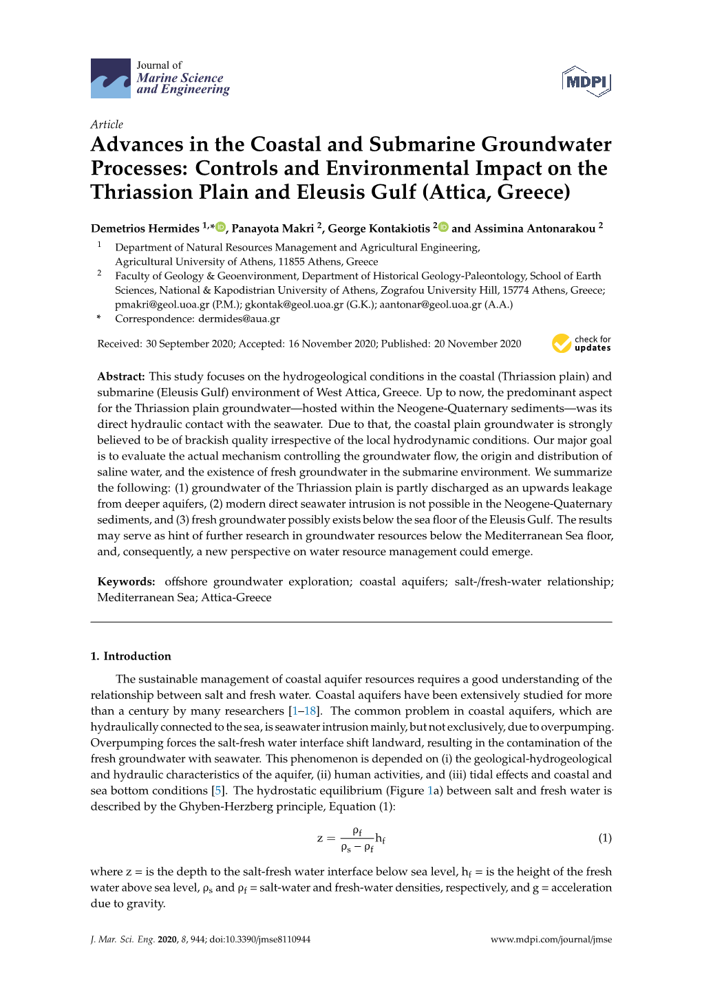 Advances in the Coastal and Submarine Groundwater Processes: Controls and Environmental Impact on the Thriassion Plain and Eleusis Gulf (Attica, Greece)